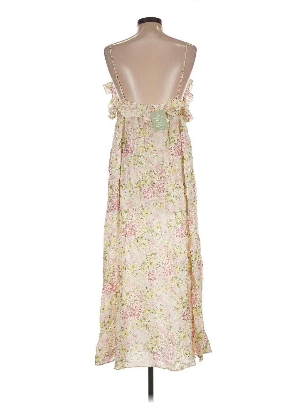 NWT H&M Floral Ruffle Spaghetti Strap Maxi Dress - Pale Pink & Green - Picture 4 of 5
